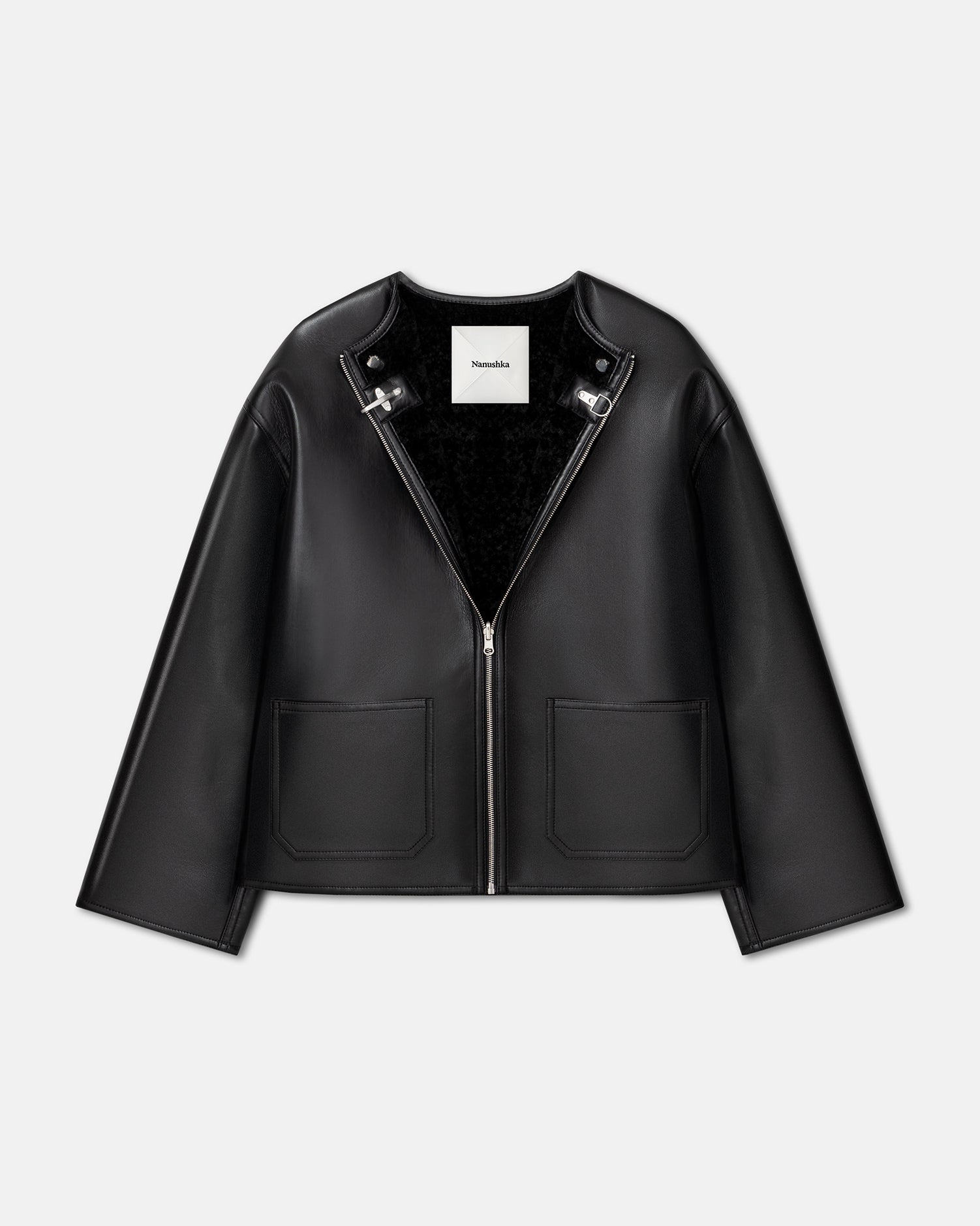 Nanushka Panka - Reversible Bonded Shearling Jacket - Black/Black