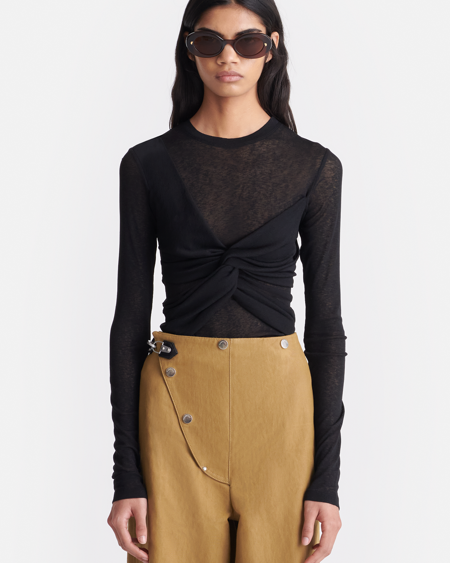 Nanushka Izolda - Draped Mesh Jersey Top - Black