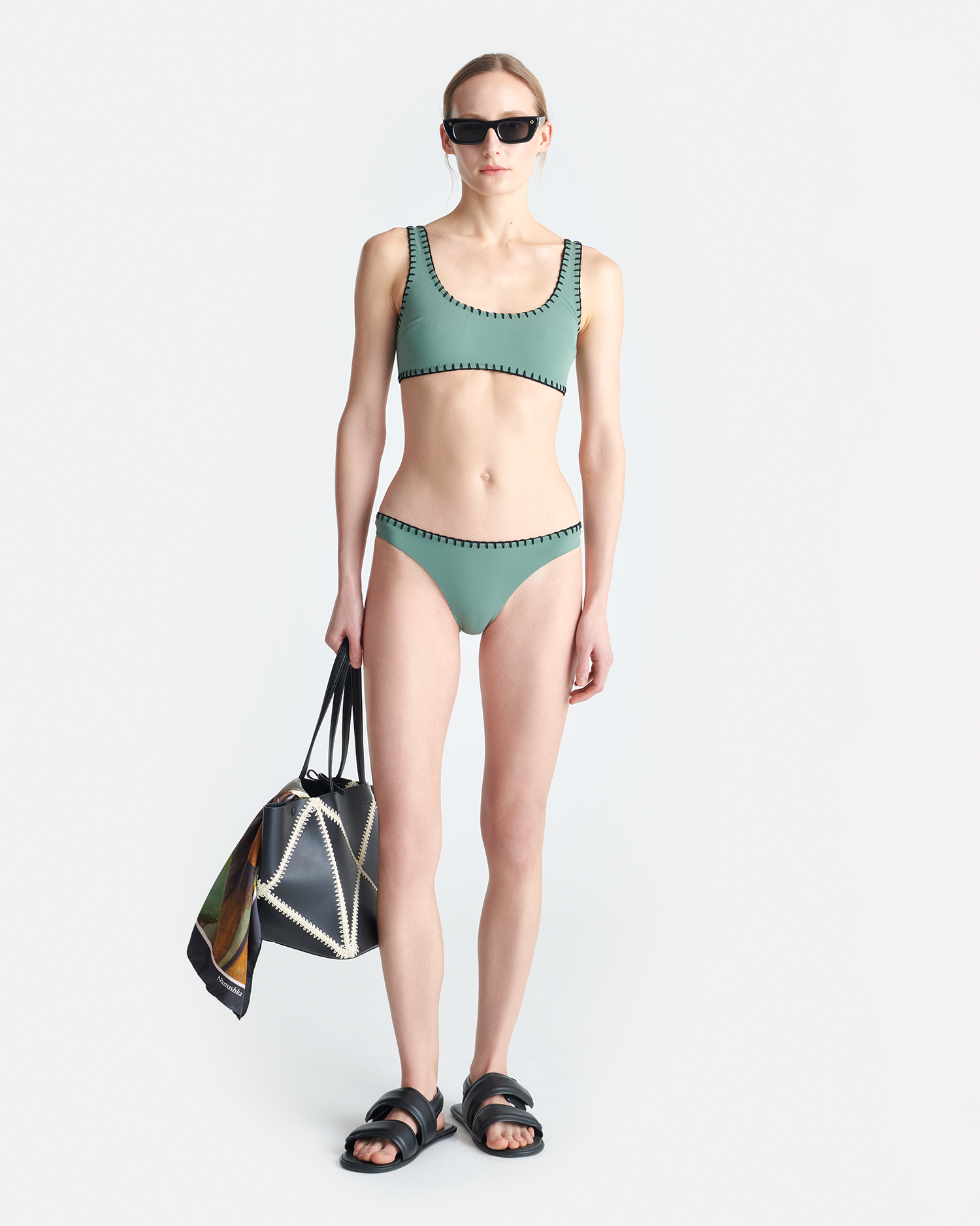 Nanushka Merve - Crochet Bikini Bottoms - Sea Green/Black
