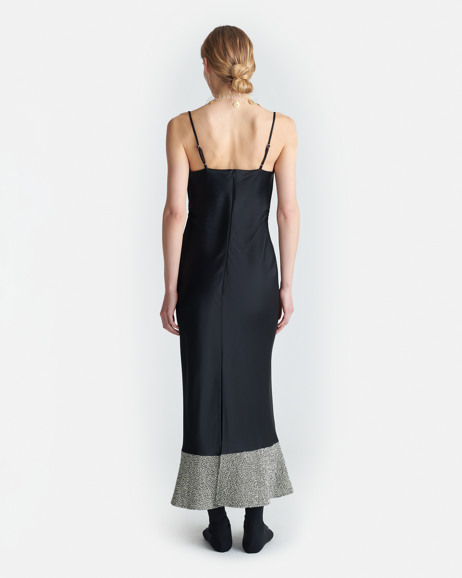 Nanushka Ineke - Slip Satin And Loopback Cotton Dress - Black/Mouline