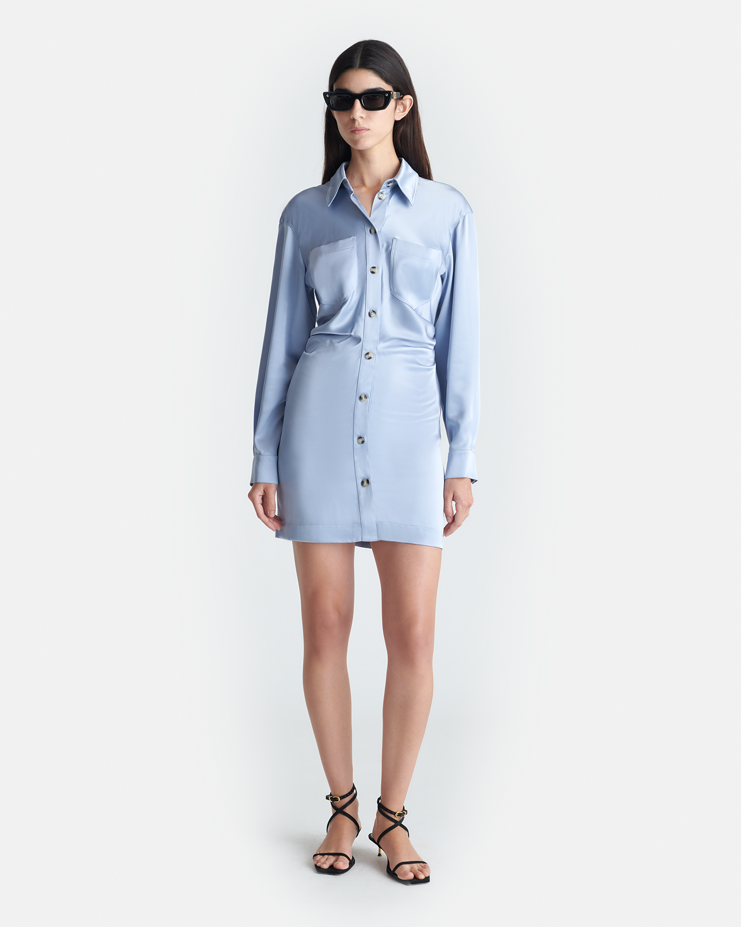 Nanushka Arona - Draped Slip Satin Mini Dress - Ice Blue