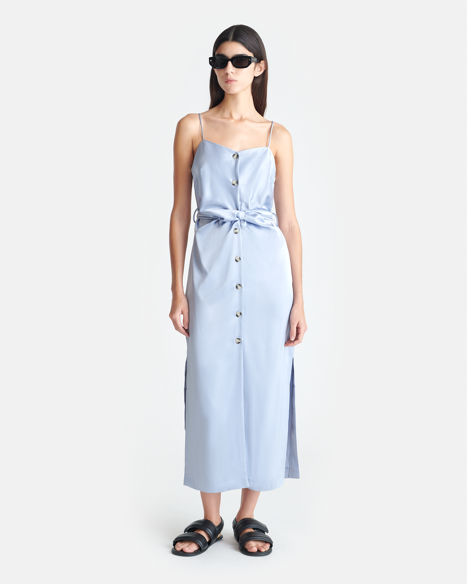 Nanushka Sayan - Draped Slip Satin Midi Dress - Ice Blue