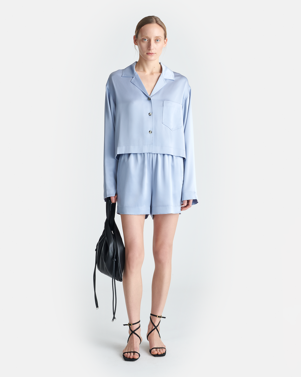 Nanushka Vally - Cropped Slip Satin Shirt - Ice Blue