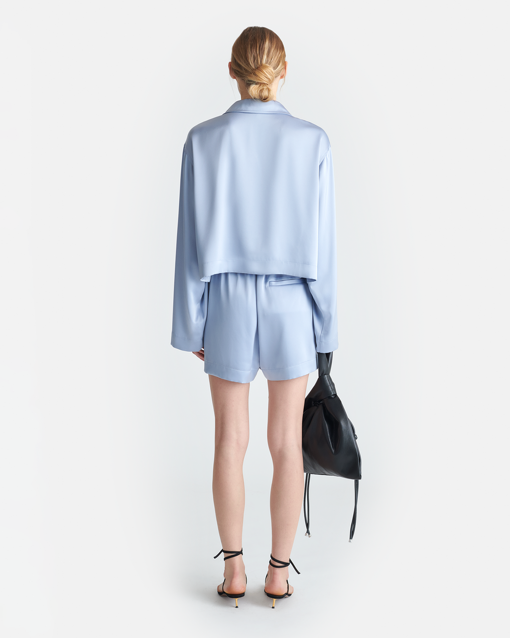 Nanushka Vally - Cropped Slip Satin Shirt - Ice Blue