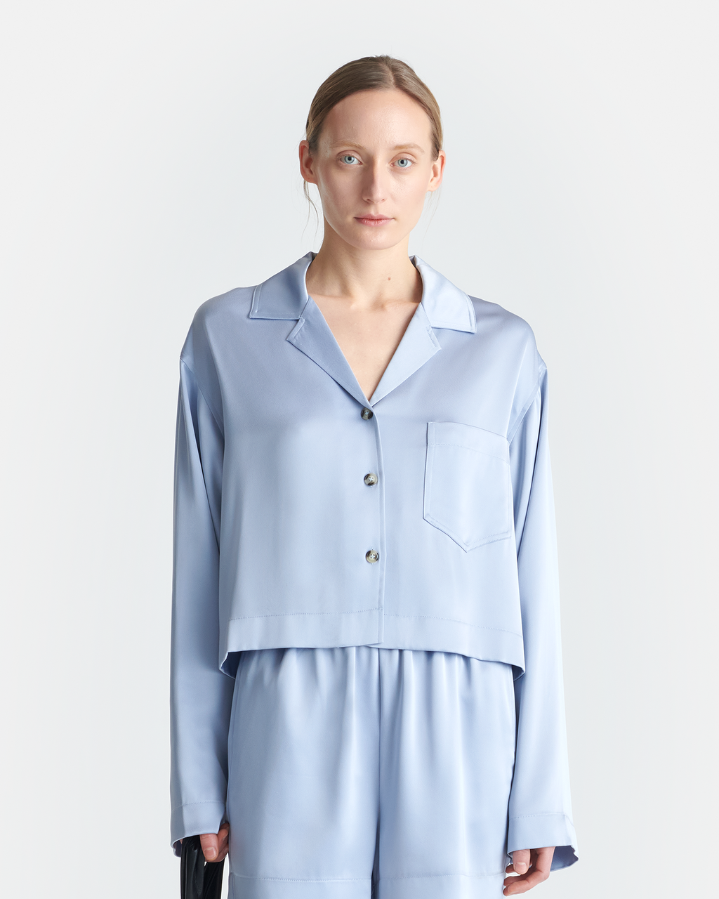 Nanushka Vally - Cropped Slip Satin Shirt - Ice Blue