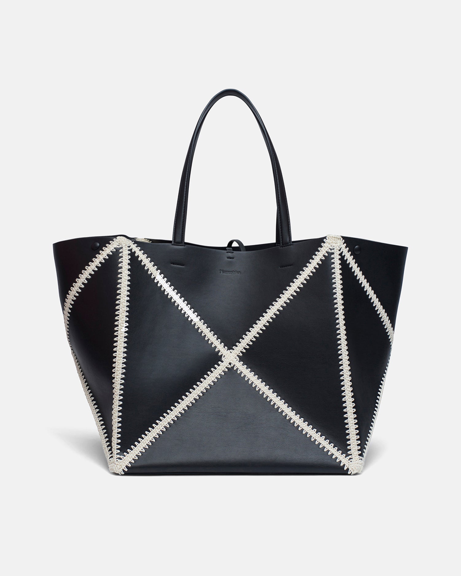 Nanushka Origami Tote Large - Alt-Nappa Crochet Tote - Black/Crème