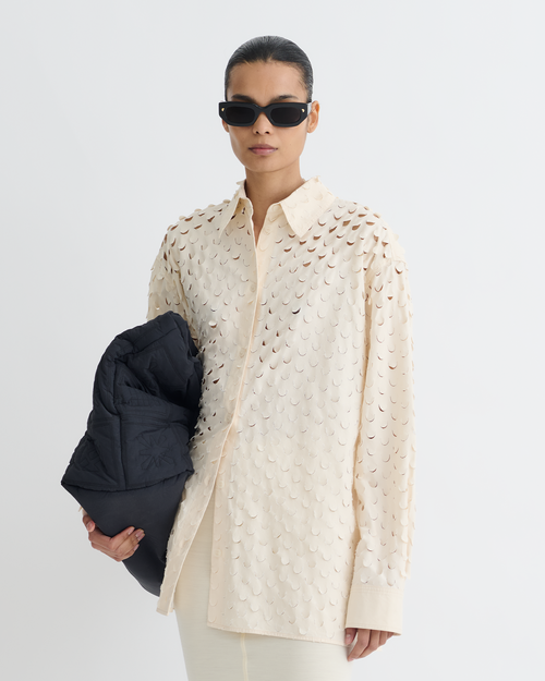 Nanushka Aphea - Laser Cut Heavy Poplin Shirt - Creme