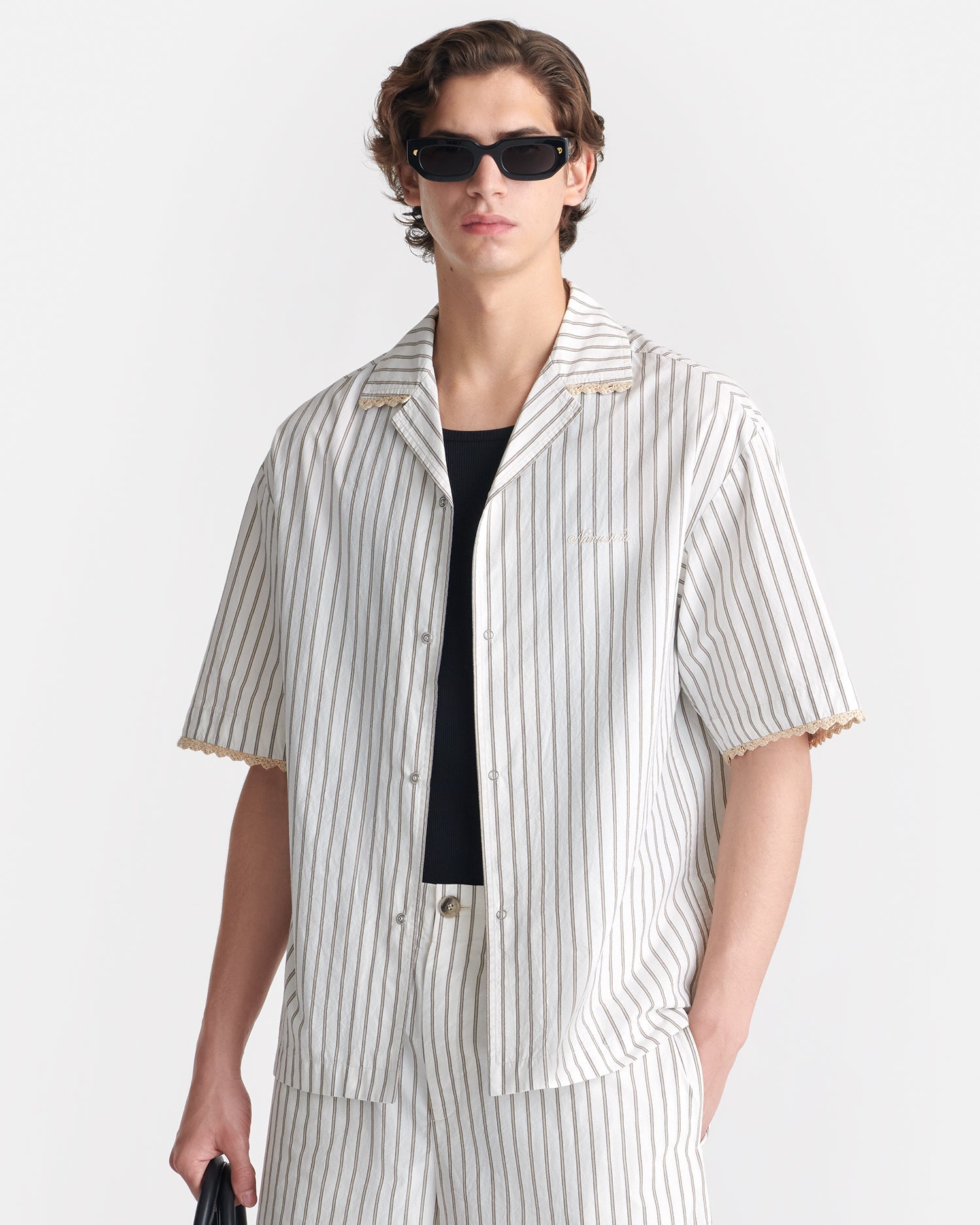Nanushka Maxton - Striped Crochet Shirt - Creme