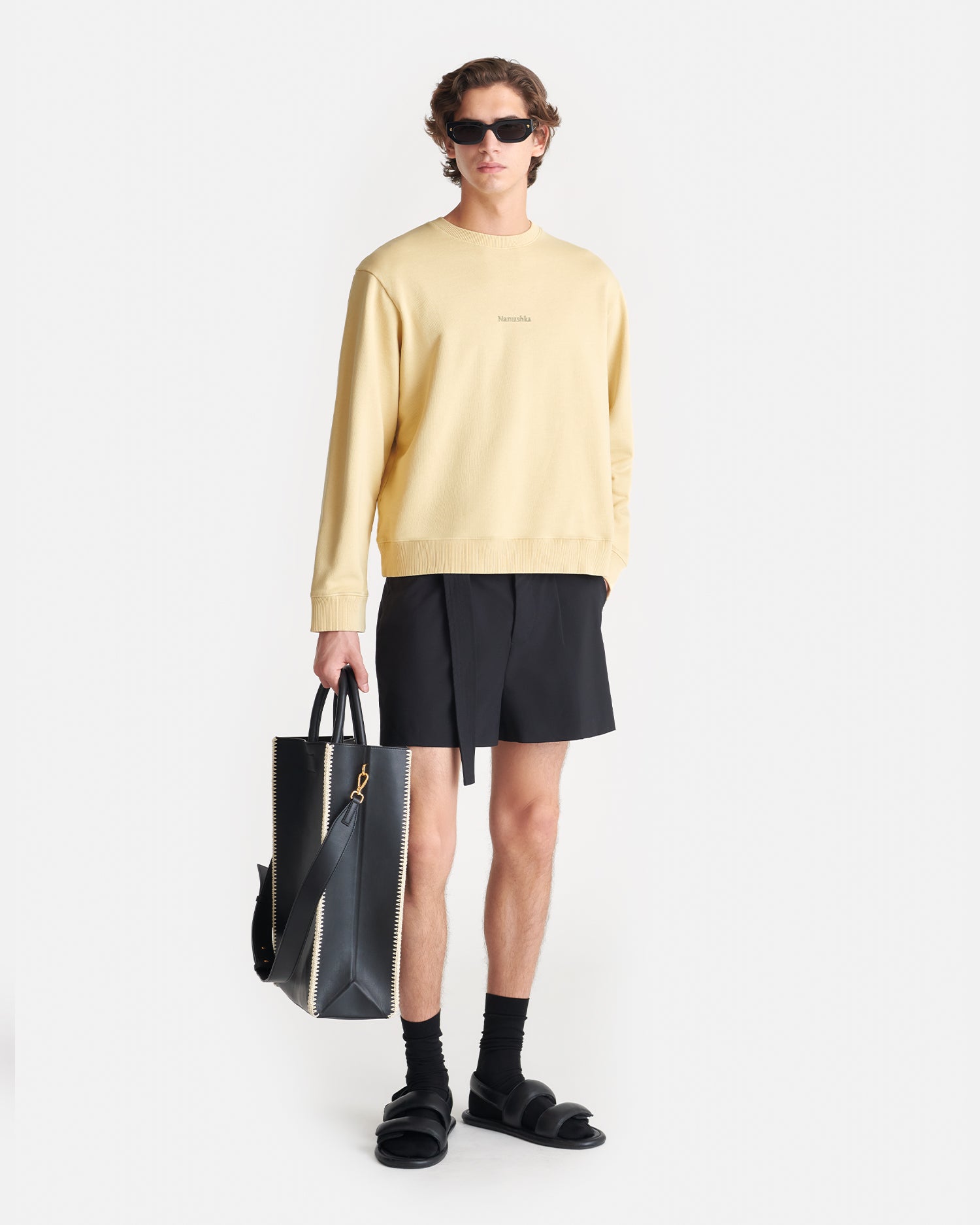 Nanushka Remy - Printed Cotton-Fleece Sweatshirt - Creme/Black/Gingerbread Heart